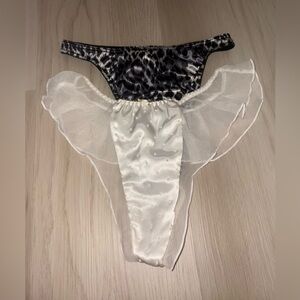 Lot O 2 90’s & Y2K Vintage Victorias Secret Satin Cheetah & Pearl Thong Panties